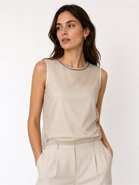 Fabiana filippi silk tulle overplay metallic thread collar teeshirt